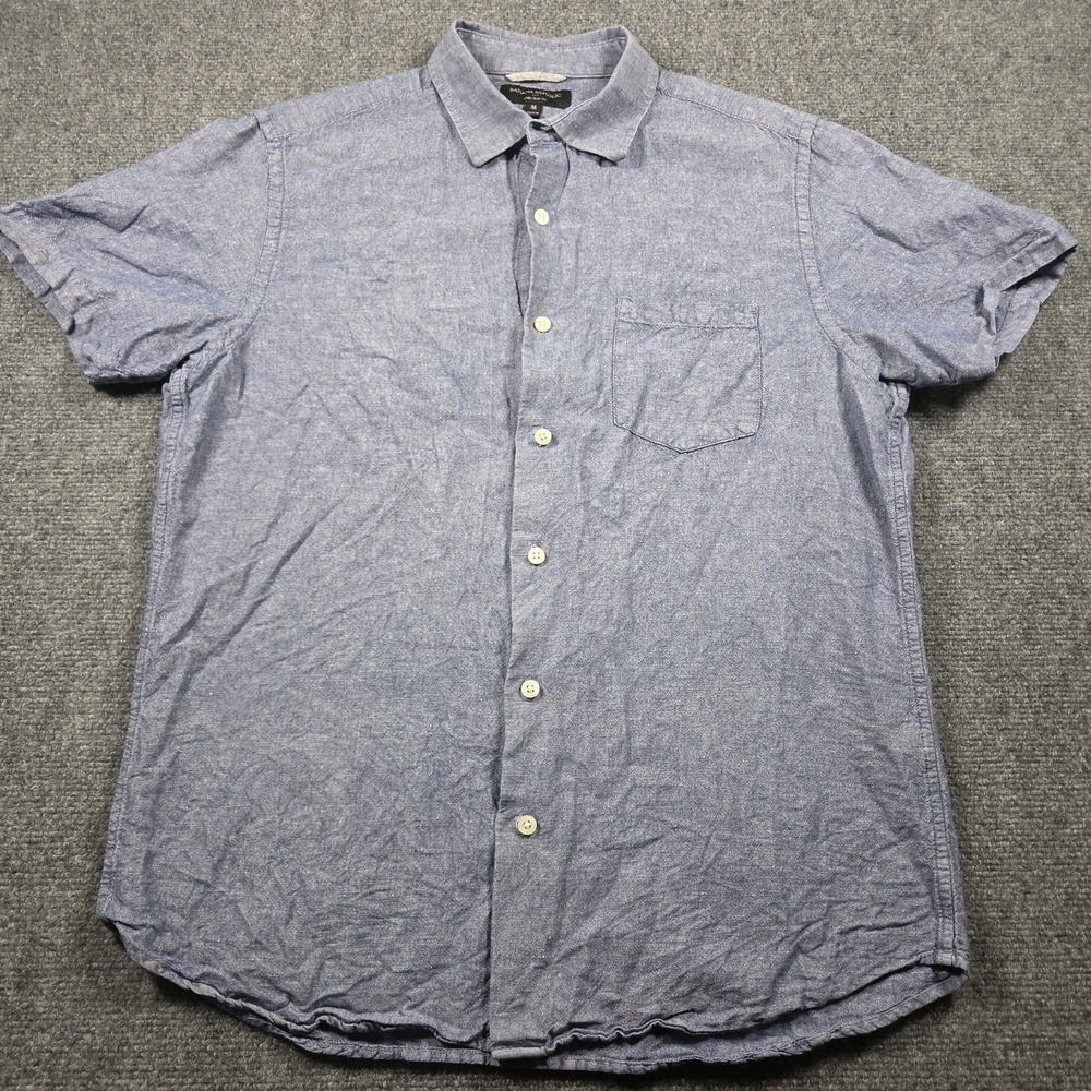 BANANA REPUBLIC Shirt Men M Blue Slim Fit S/S Linen Blend Button Up Casual
